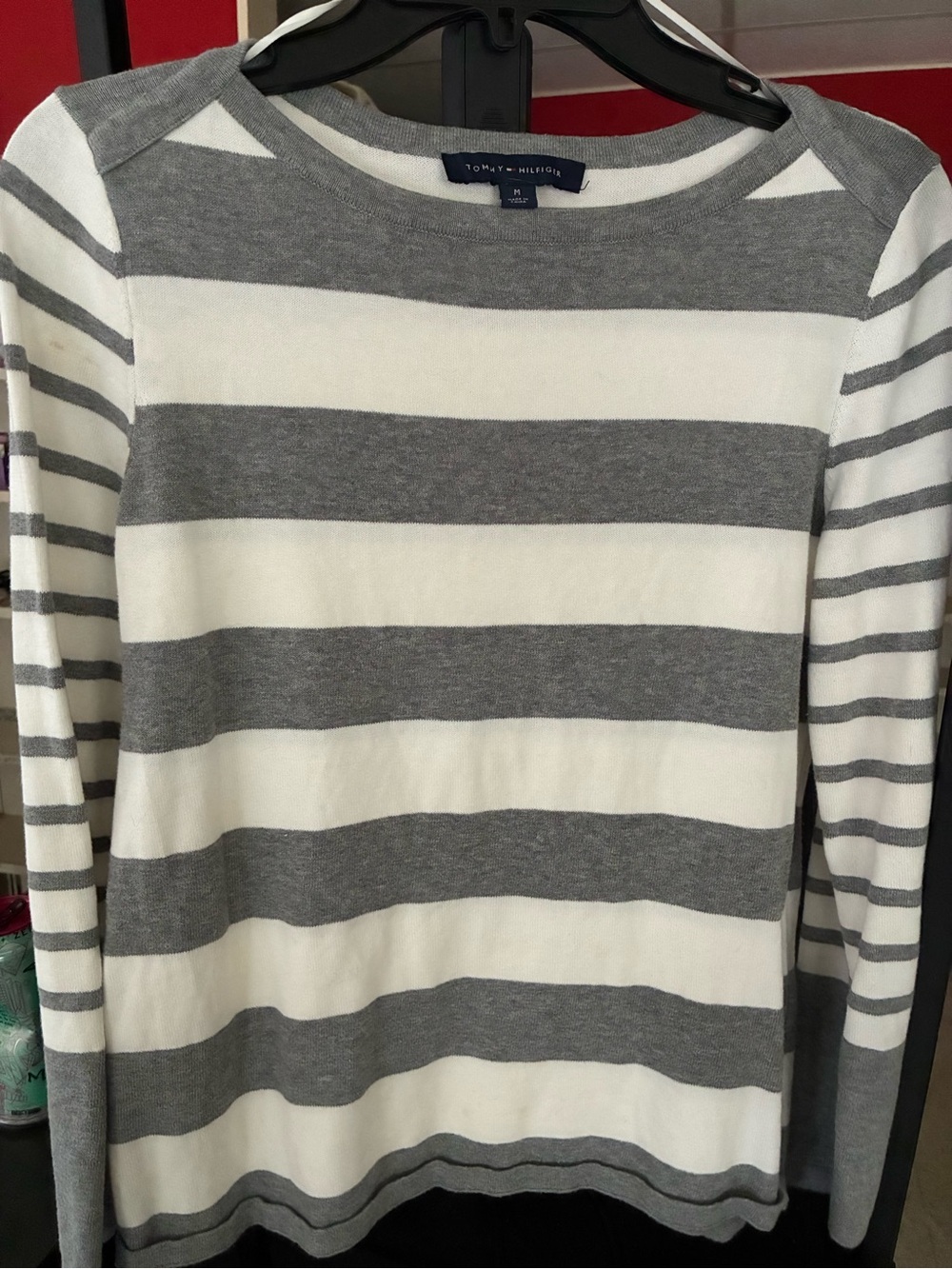 Tommy Hilfiger Gray & White Striped Knit Top